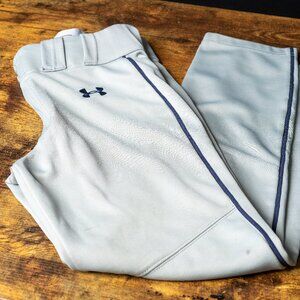 Under Armour Boy's Gray Baseball Pants with Navy Stripe Medium